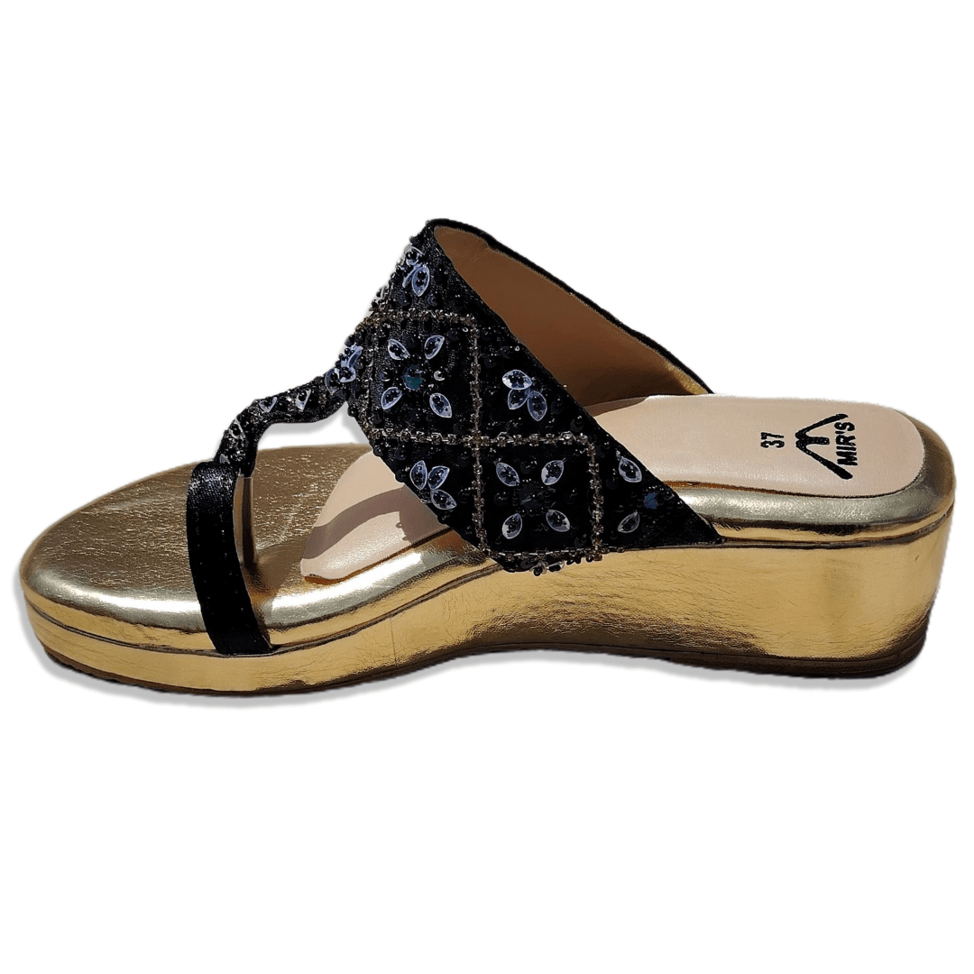 Kolha Wedges (Black & Golden) side view