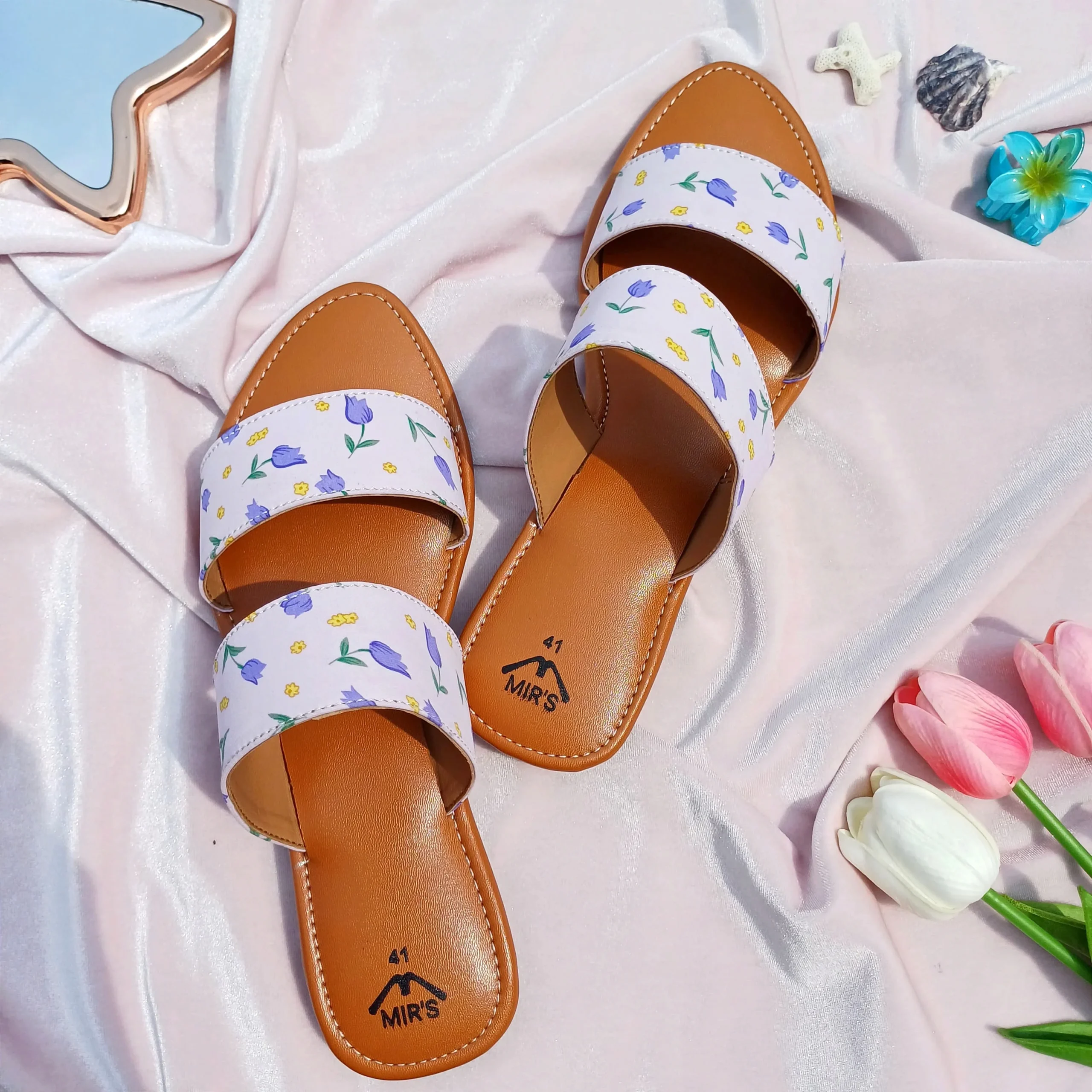 Image of Printed Double Strap Flats (Lavender)