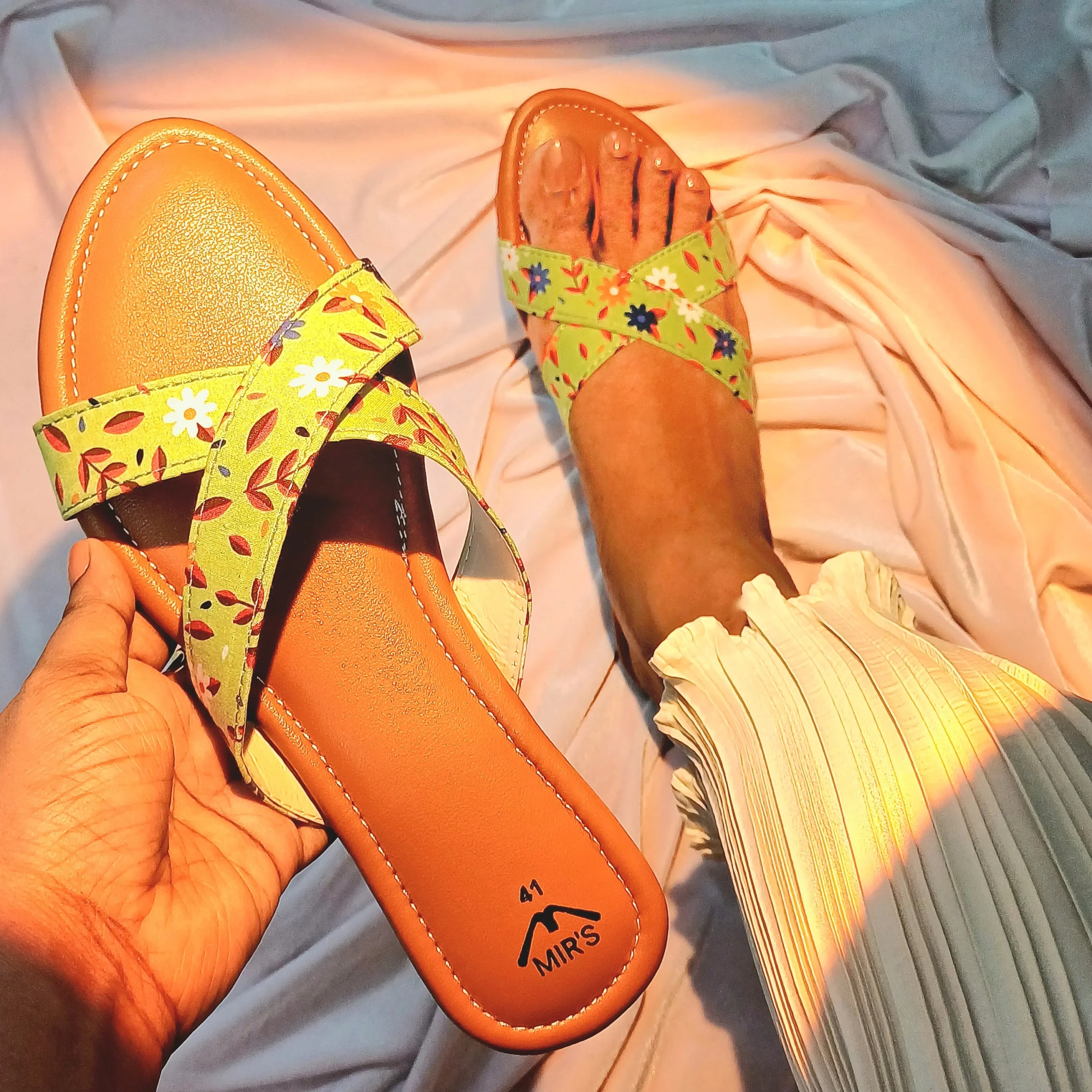 Wearing Printed Criss-Cross Flats (Green)