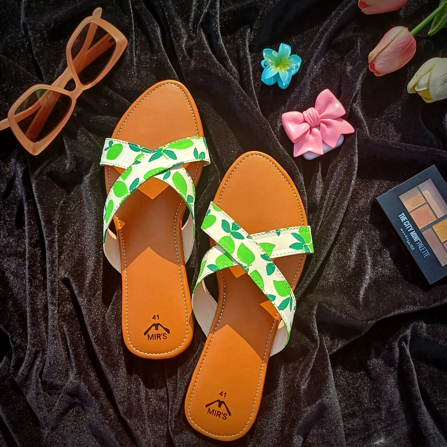 Printed Criss-Cross Flats (White & Green)