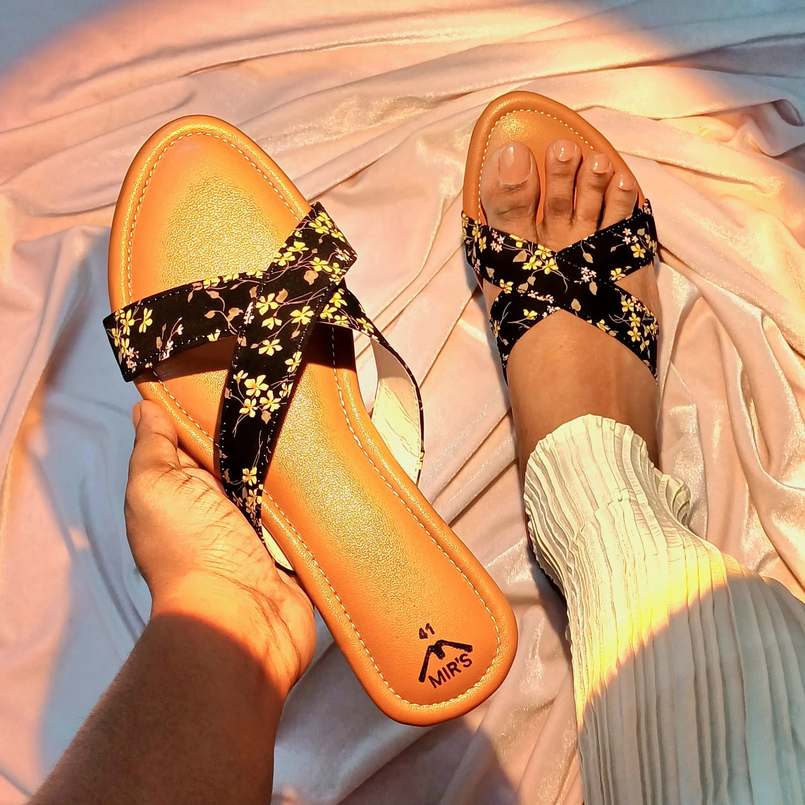 Wearing Printed Criss-Cross Flats (Black)