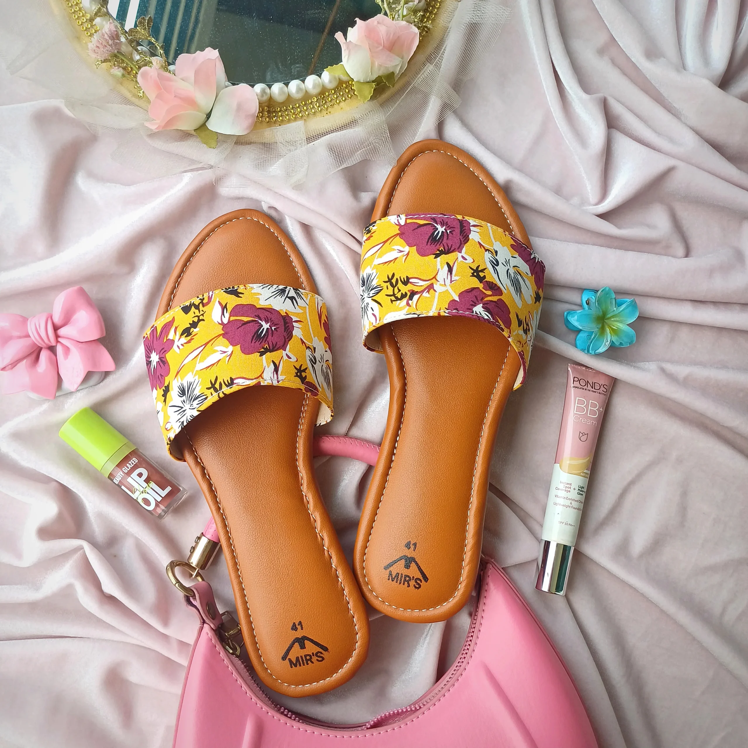 Image of Printed Single Strap Flats (Yellow)