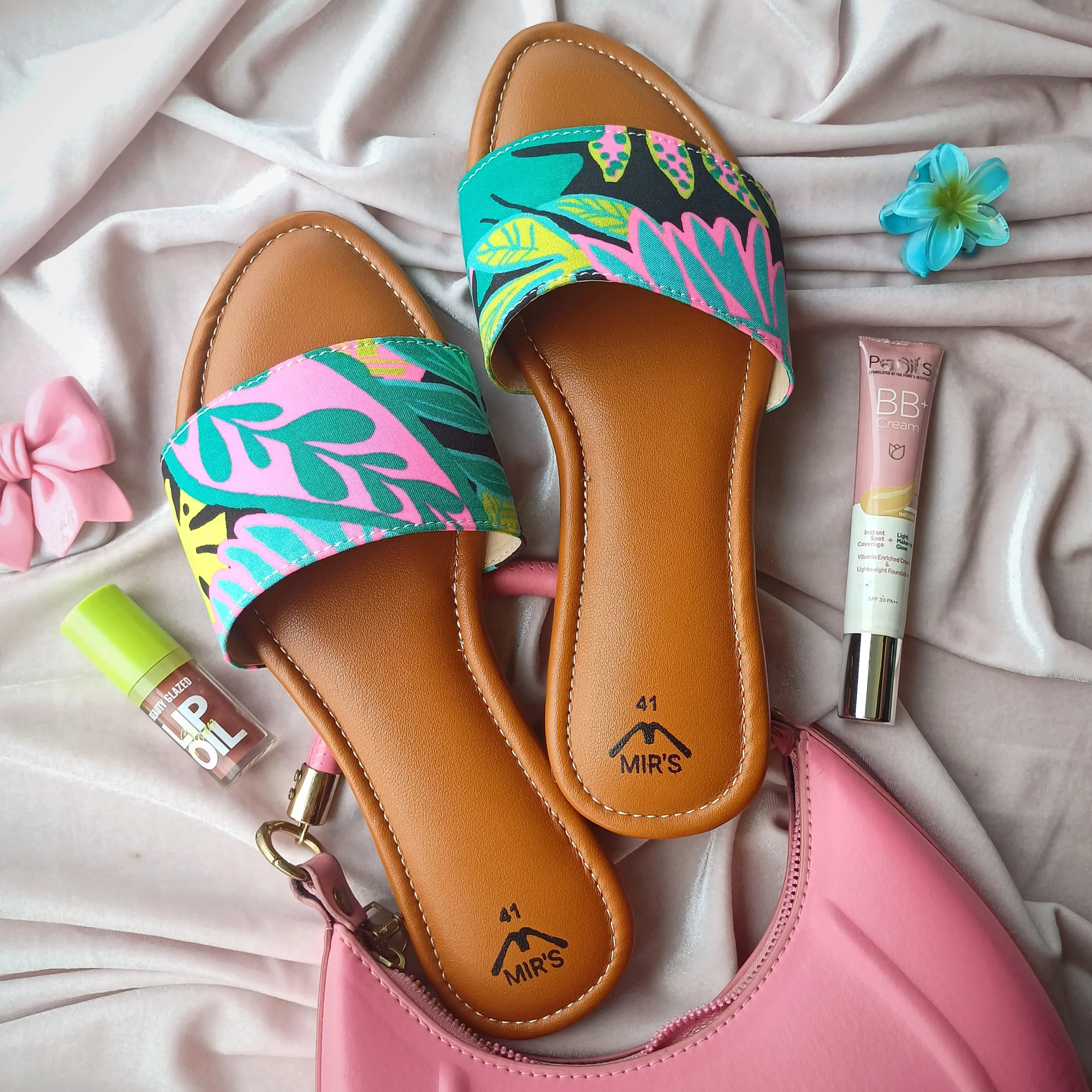 Image of Printed Single Strap Flats (Pink)