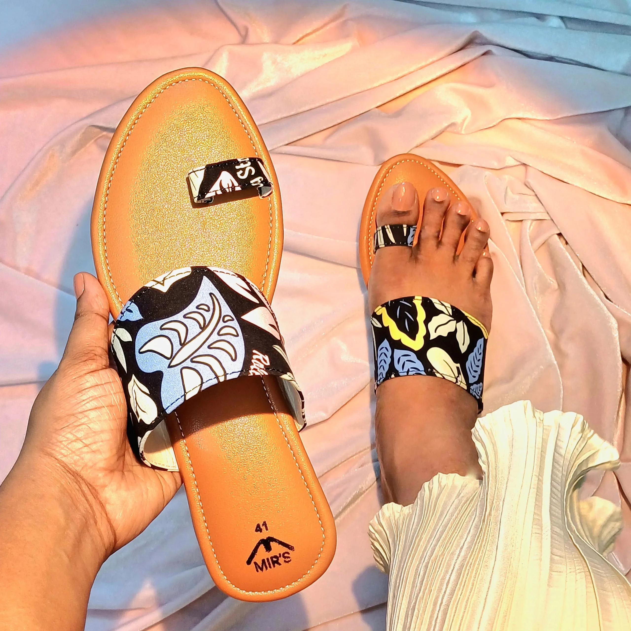 Wearing Printed Kolha Flats (Navy Blue)