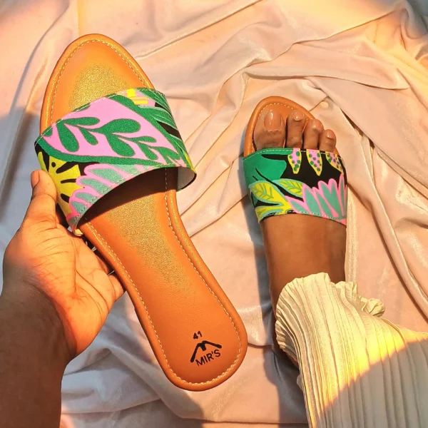 Wearing Printed Single Strap Flats (Pink)