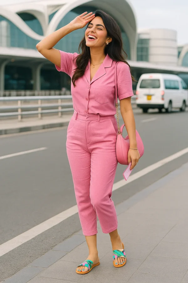 Model 3 of Printed Single Strap Flats (Pink)