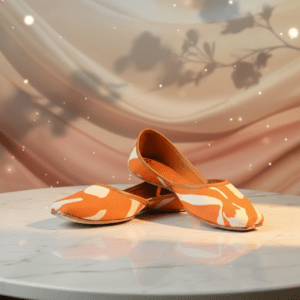 Image of Printed Jutti (Orange & White)