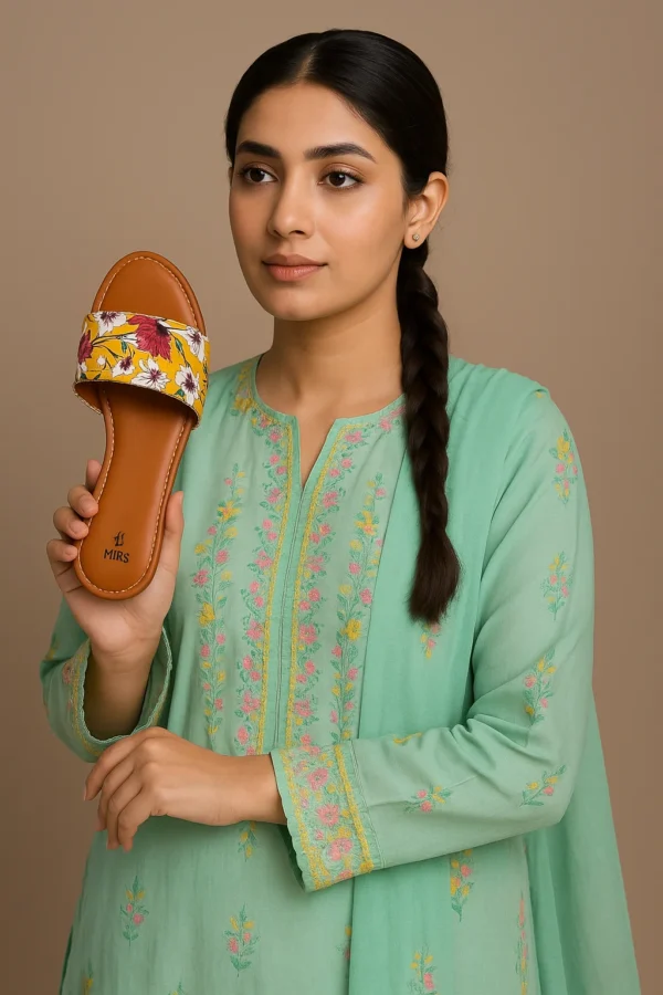 Model 1 of Printed Single Strap Flats (Yellow)