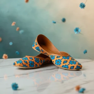 Image of Printed Jutti (Orange & Blue)