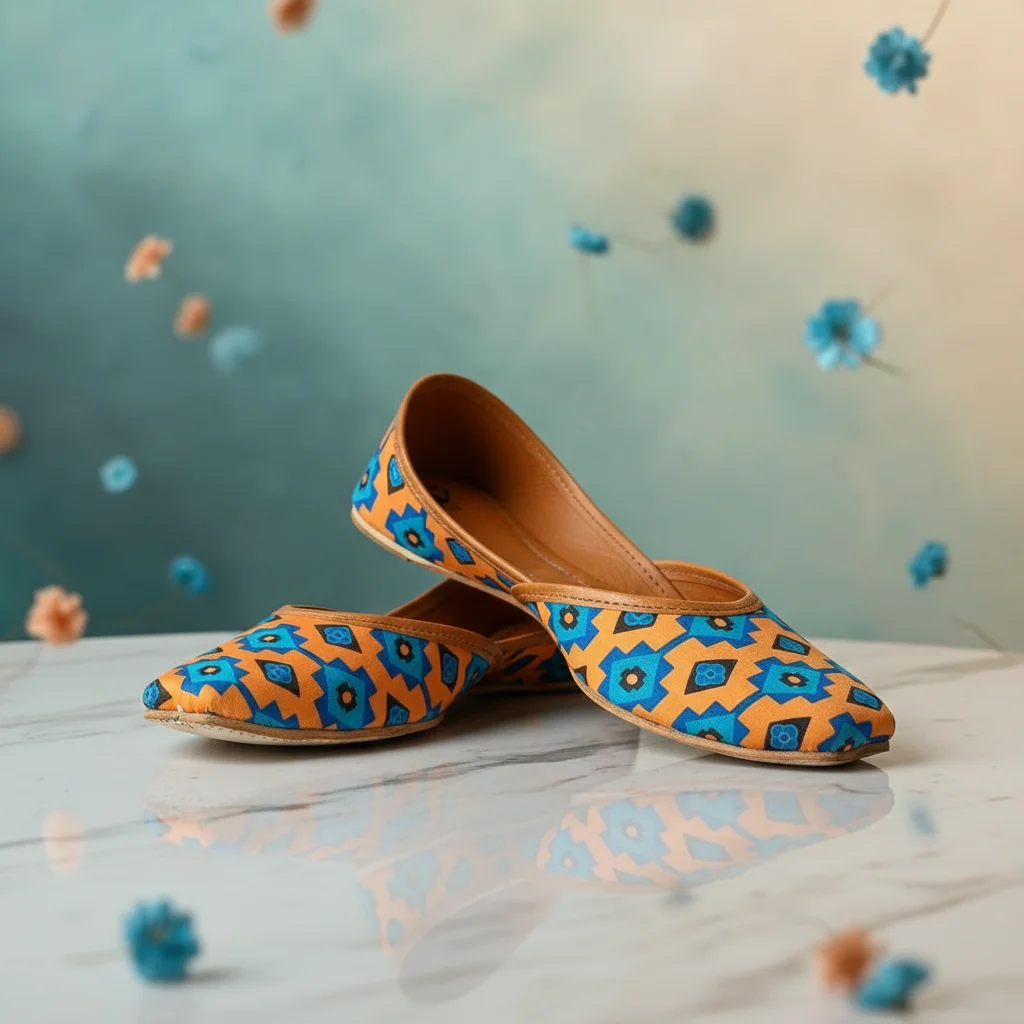 Image of Printed Jutti (Orange & Blue)