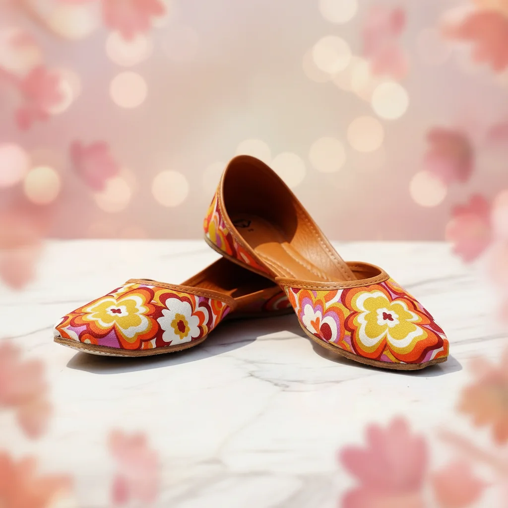 Image 2 of Printed Jutti (Orange)