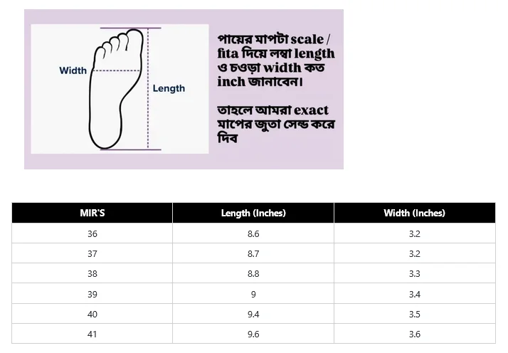 Block Heels size chart