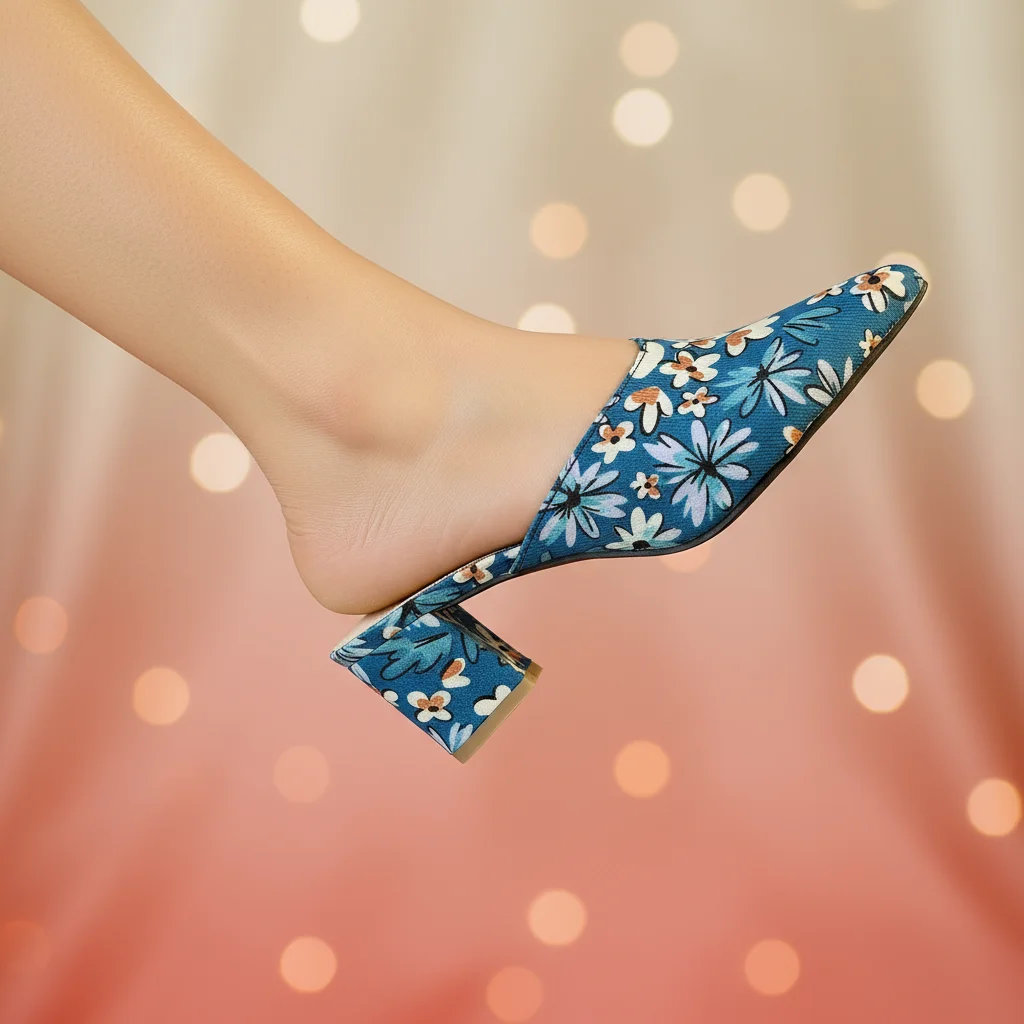 Image of Peacock Heel close-up with model