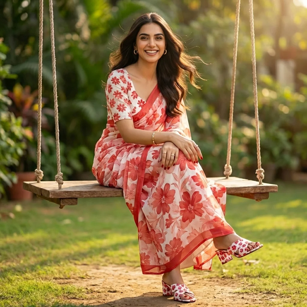 Image of model of Red Daisy Heel